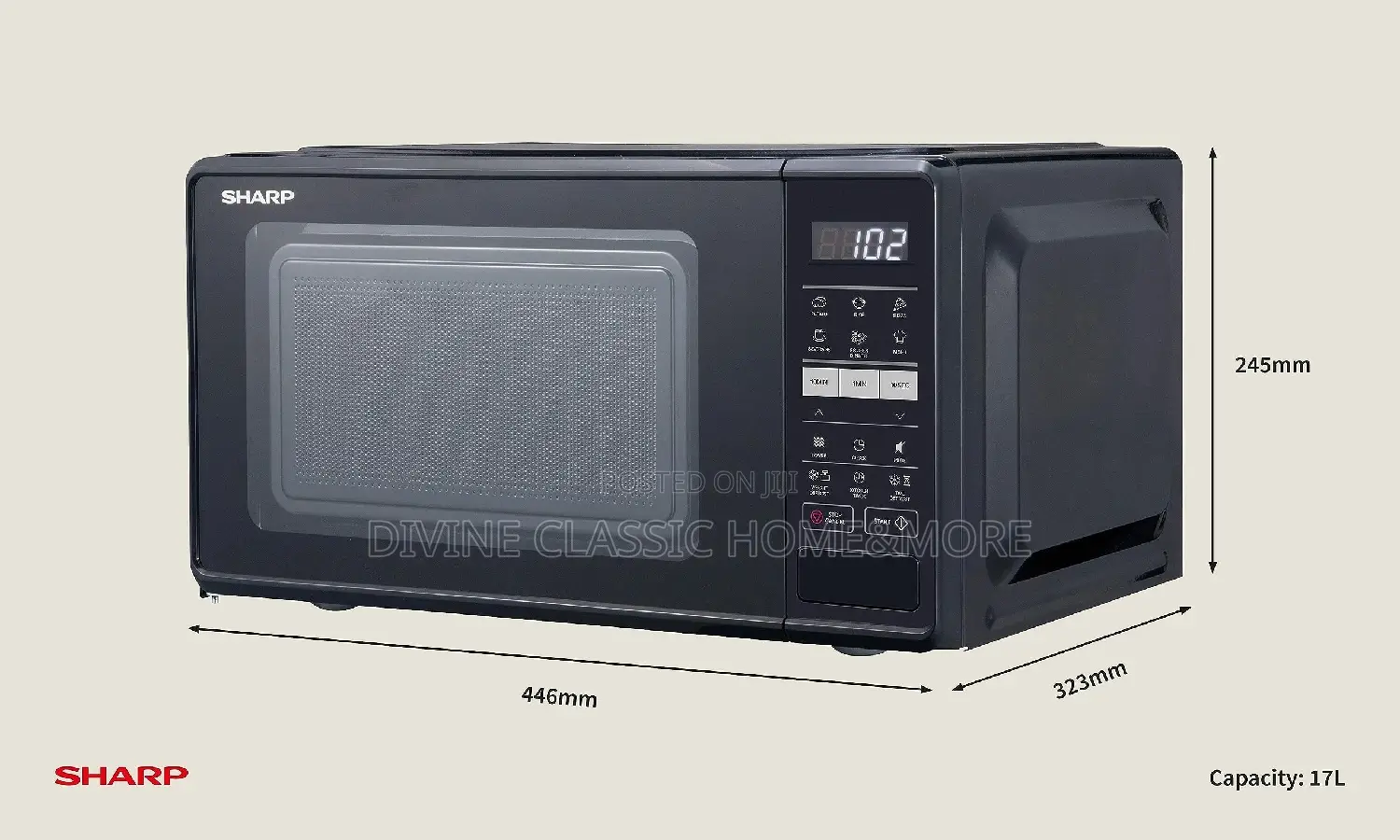 Sharp 17 Litre 700W Black Solo Digital Microwave