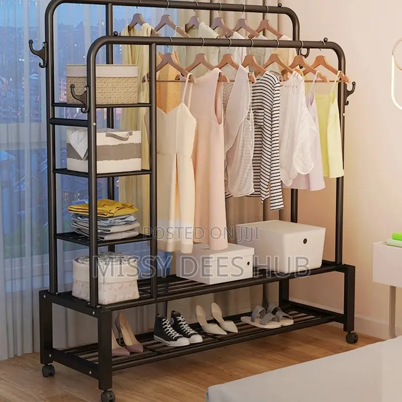 Double Pole Hanger With Shelves