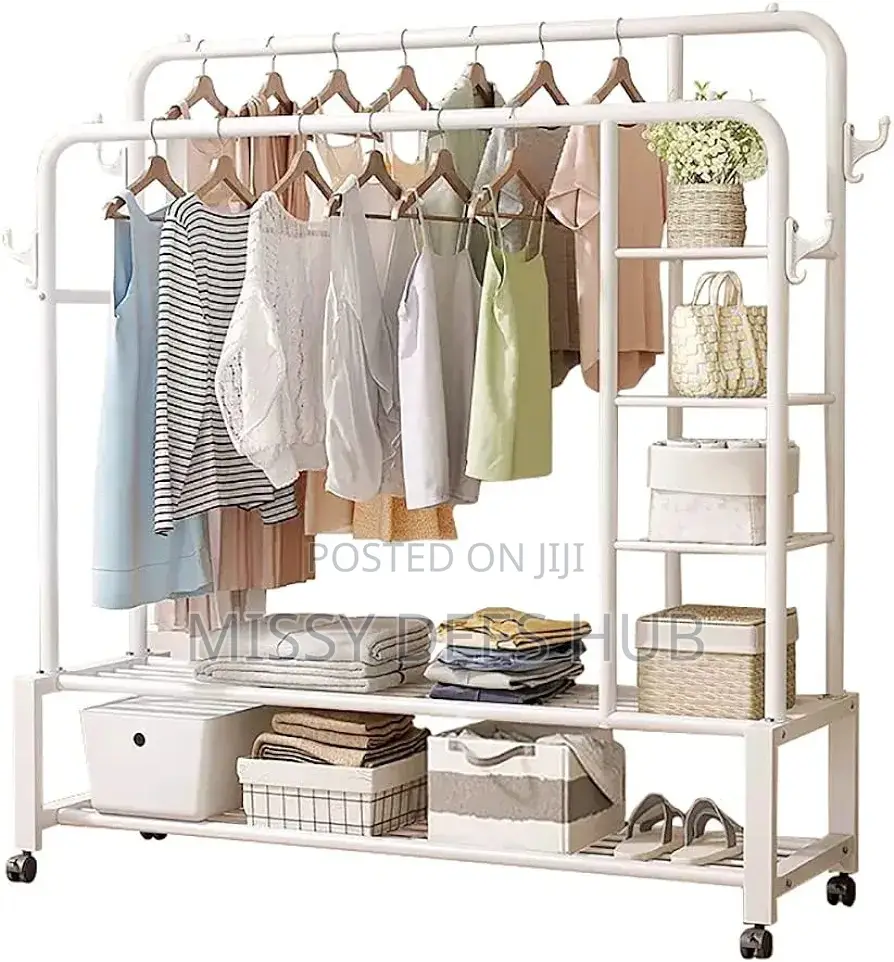 Double Pole Hanger With Shelves