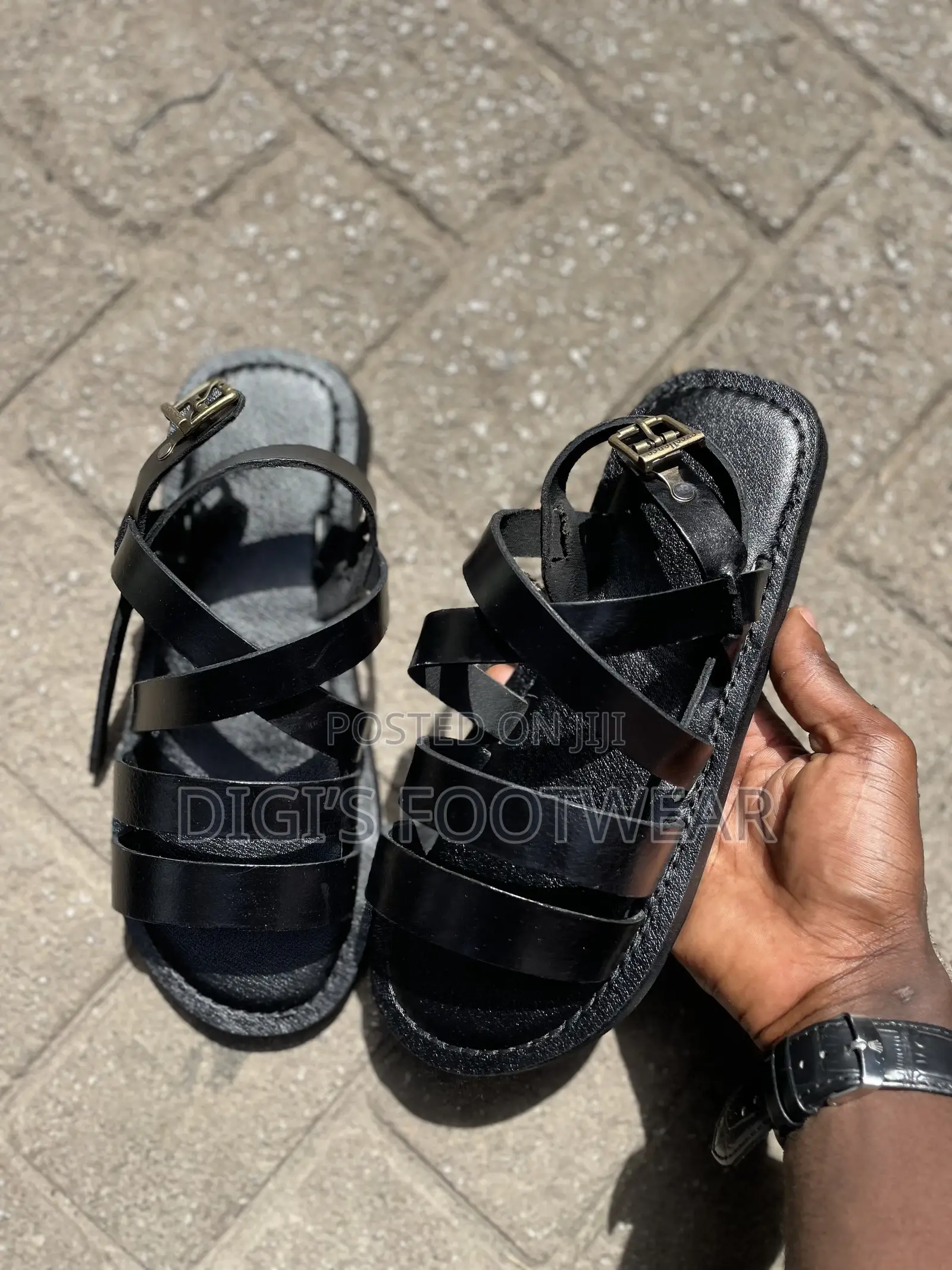 Black Crossed Leather Sandals