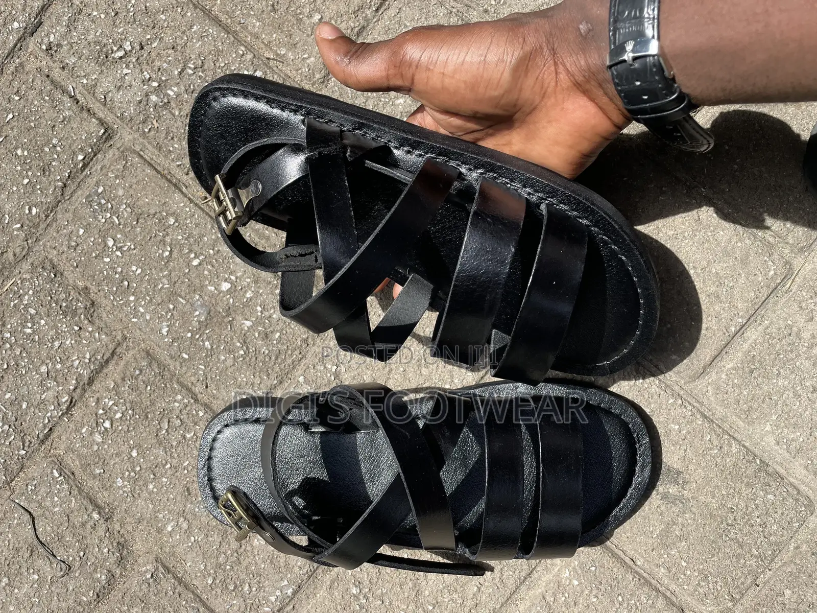 Black Crossed Leather Sandals