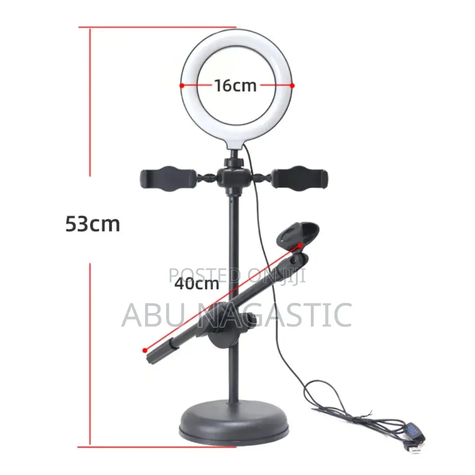 Dual Phone Clips Ring Light Mic Stand