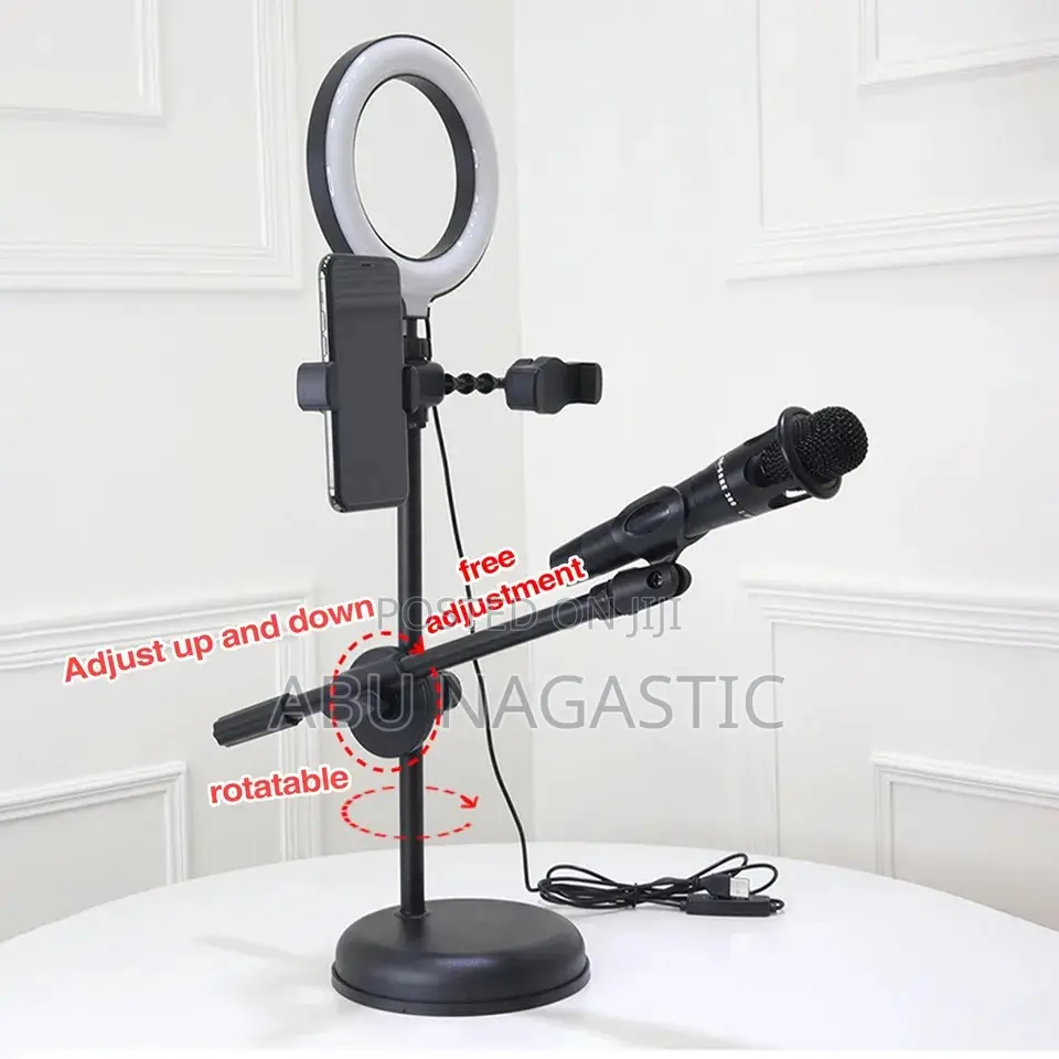 Dual Phone Clips Ring Light Mic Stand
