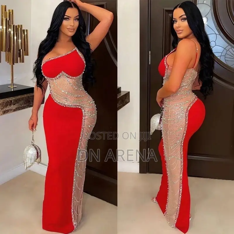 Sexy Rhinestone Crystal Elegant Evening Dress Bodycon