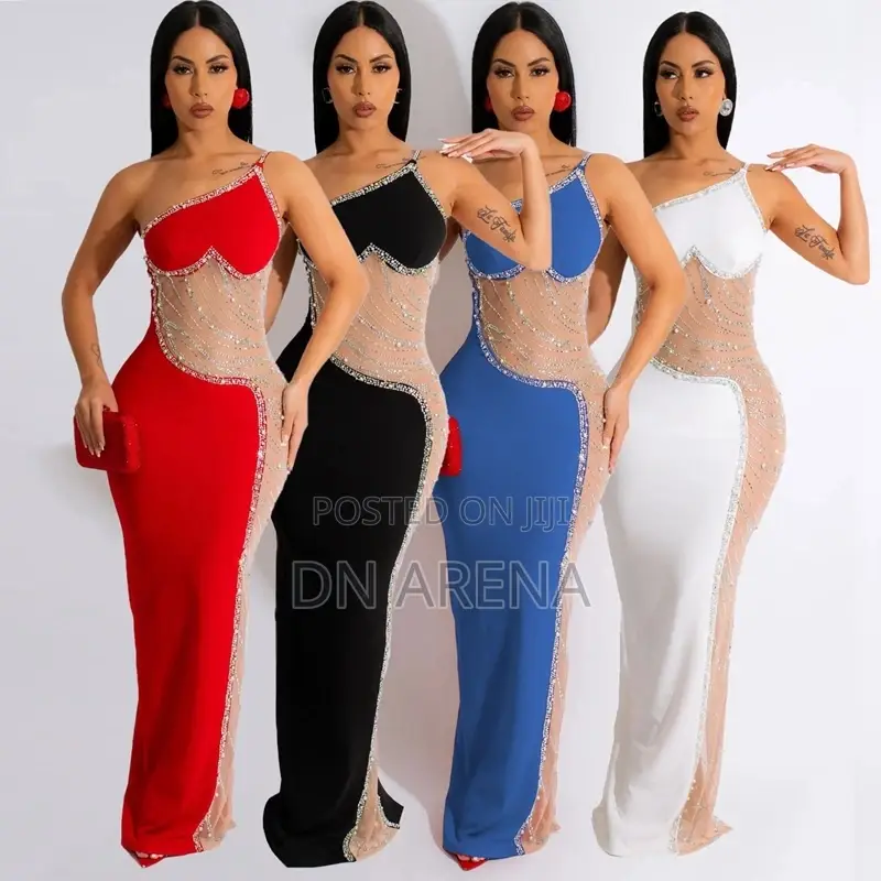 Sexy Rhinestone Crystal Elegant Evening Dress Bodycon