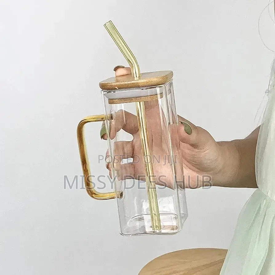 400ml Square Glass Cup With Bamboo Cover