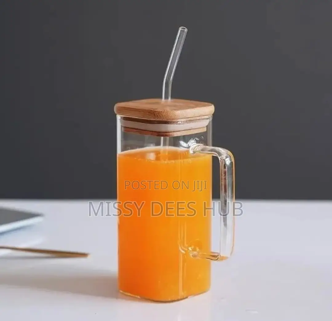 400ml Square Glass Cup With Bamboo Cover