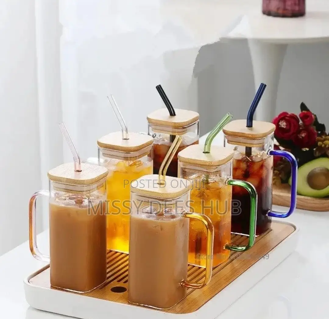 400ml Square Glass Cup With Bamboo Cover