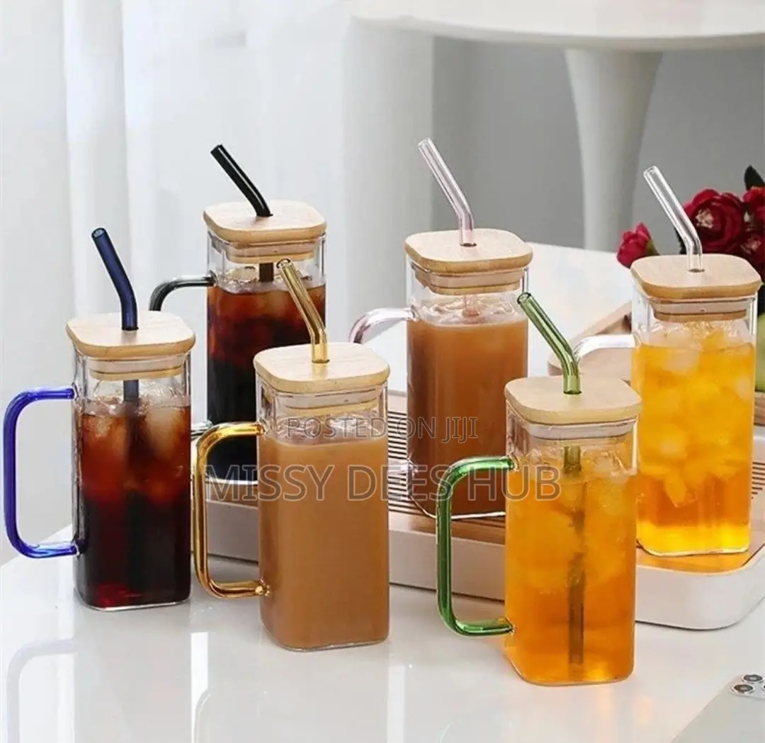 400ml Square Glass Cup With Bamboo Cover