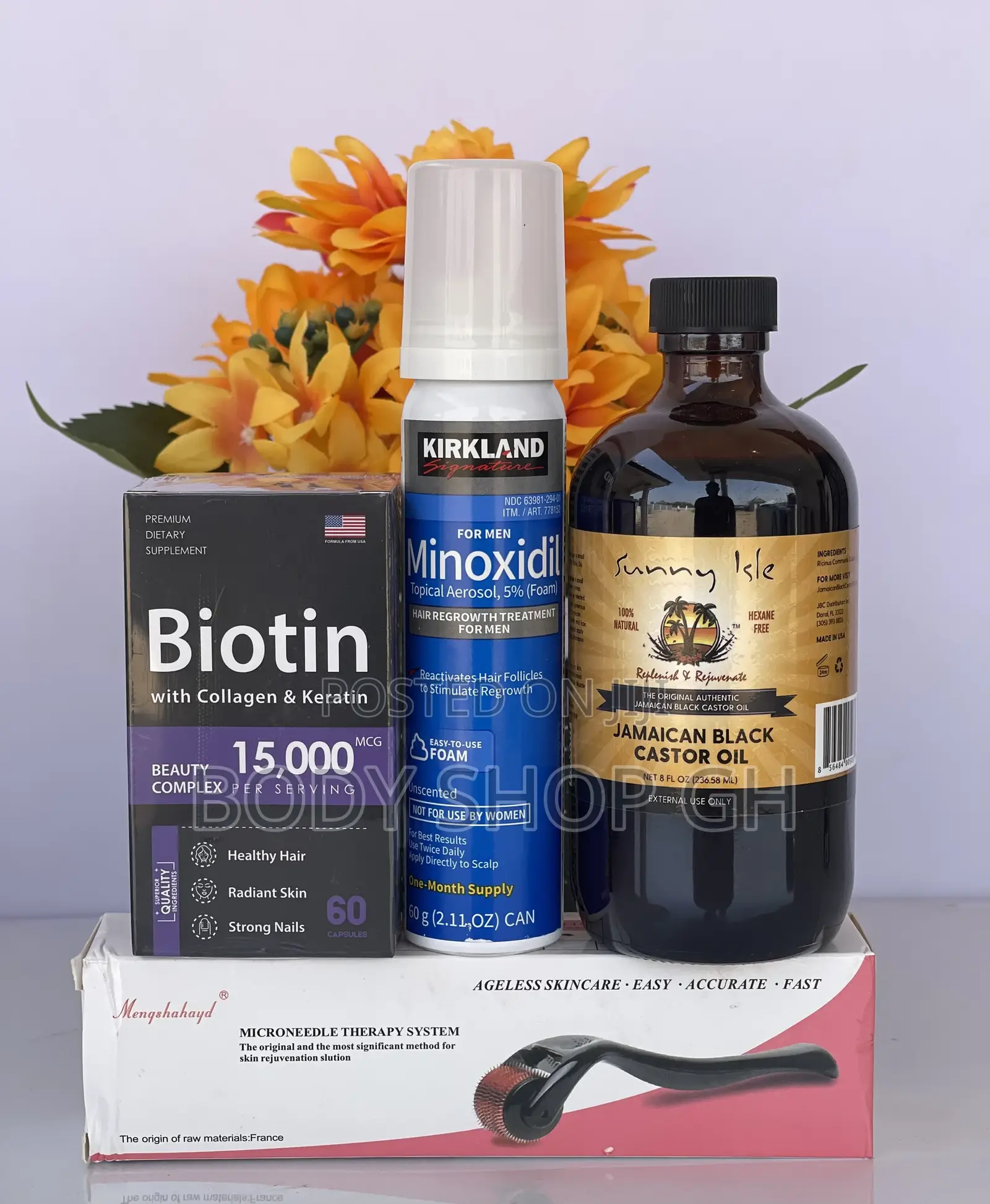 Hairline Pack - Kirkland Foam + Biotin + Derma Roller + Jbco
