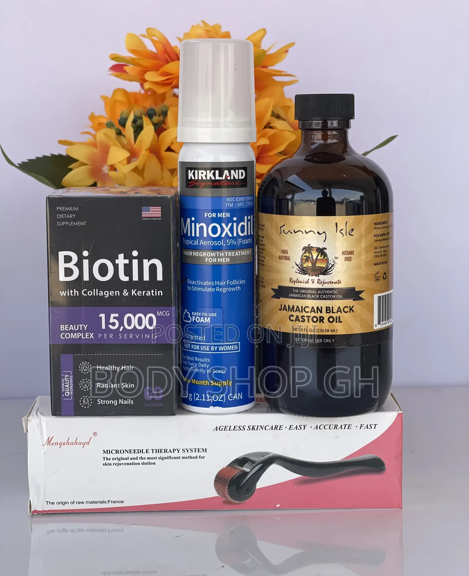 Baldness Growth Set- Kirkland Foam + Biotin + Roller + Jbco
