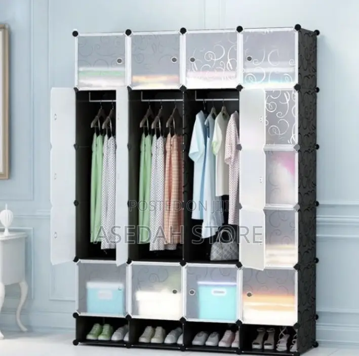 16 Cubes Plastic Wardrobe With Shoe Rack - Black/Whit