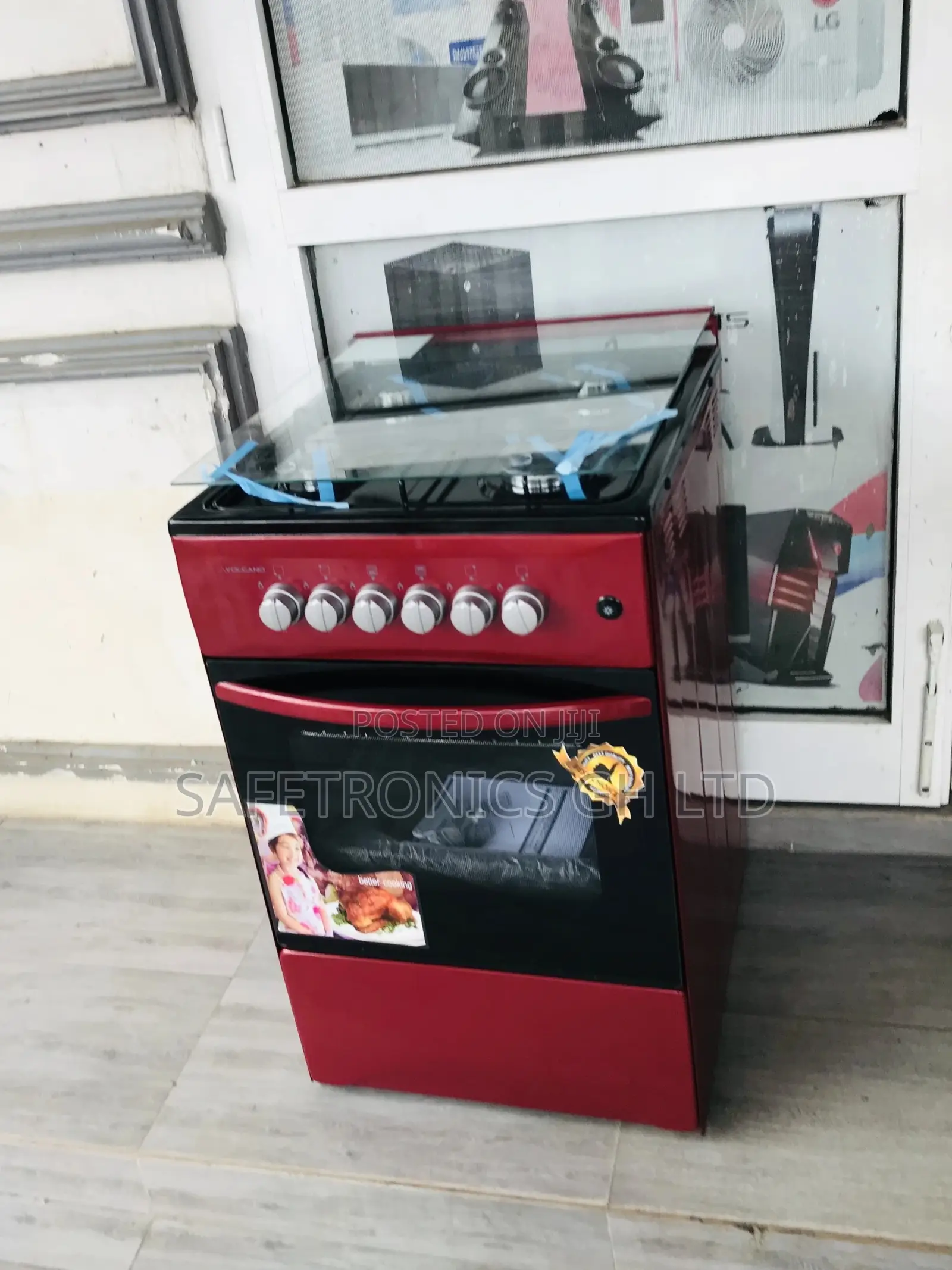 4 Gas Cooker Red Oven With Grill Volcano Glass Lid 50x50