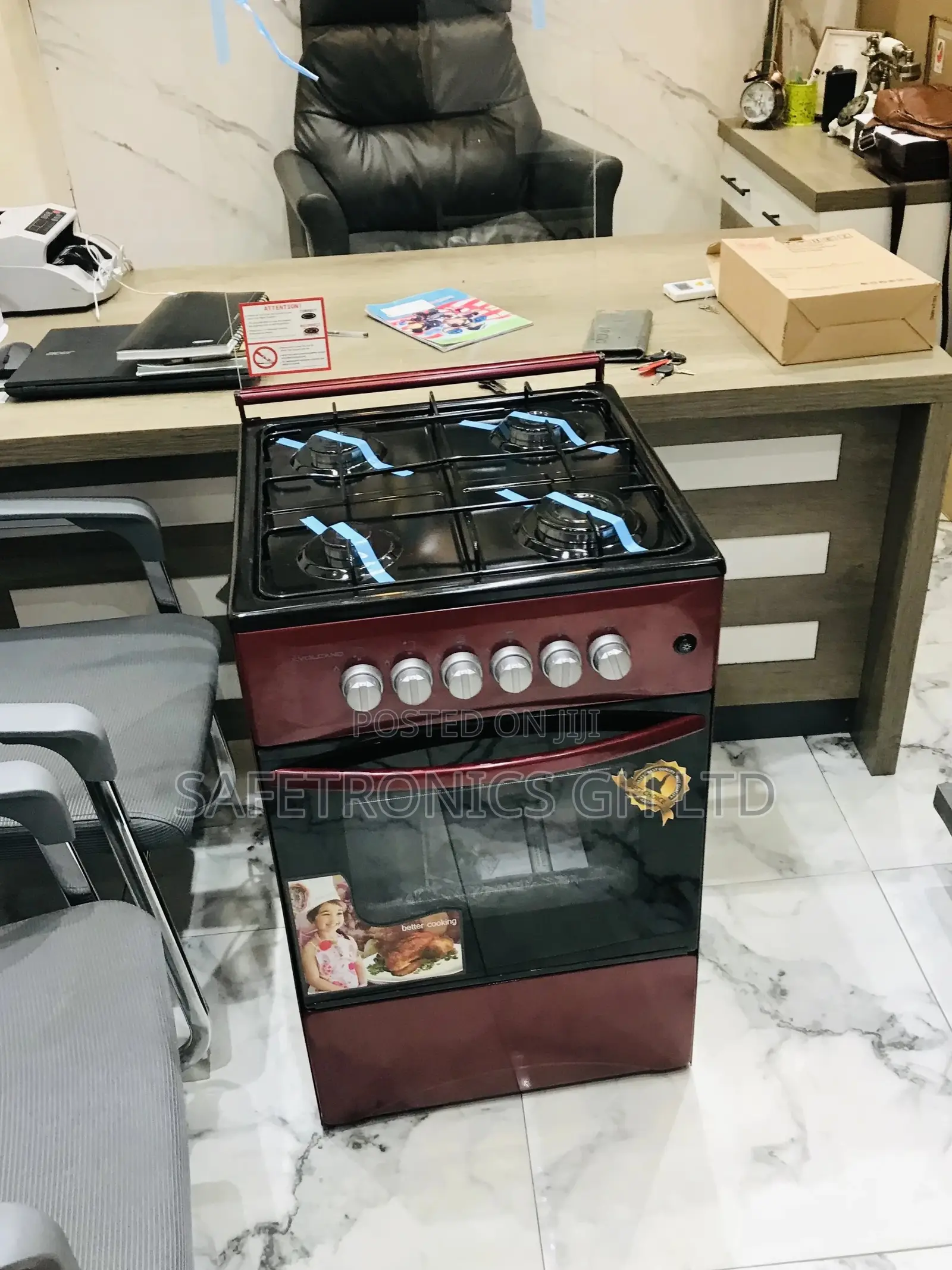 Lid Glass 4 Burner Gas Oven With Grill Volcano Red 50x50