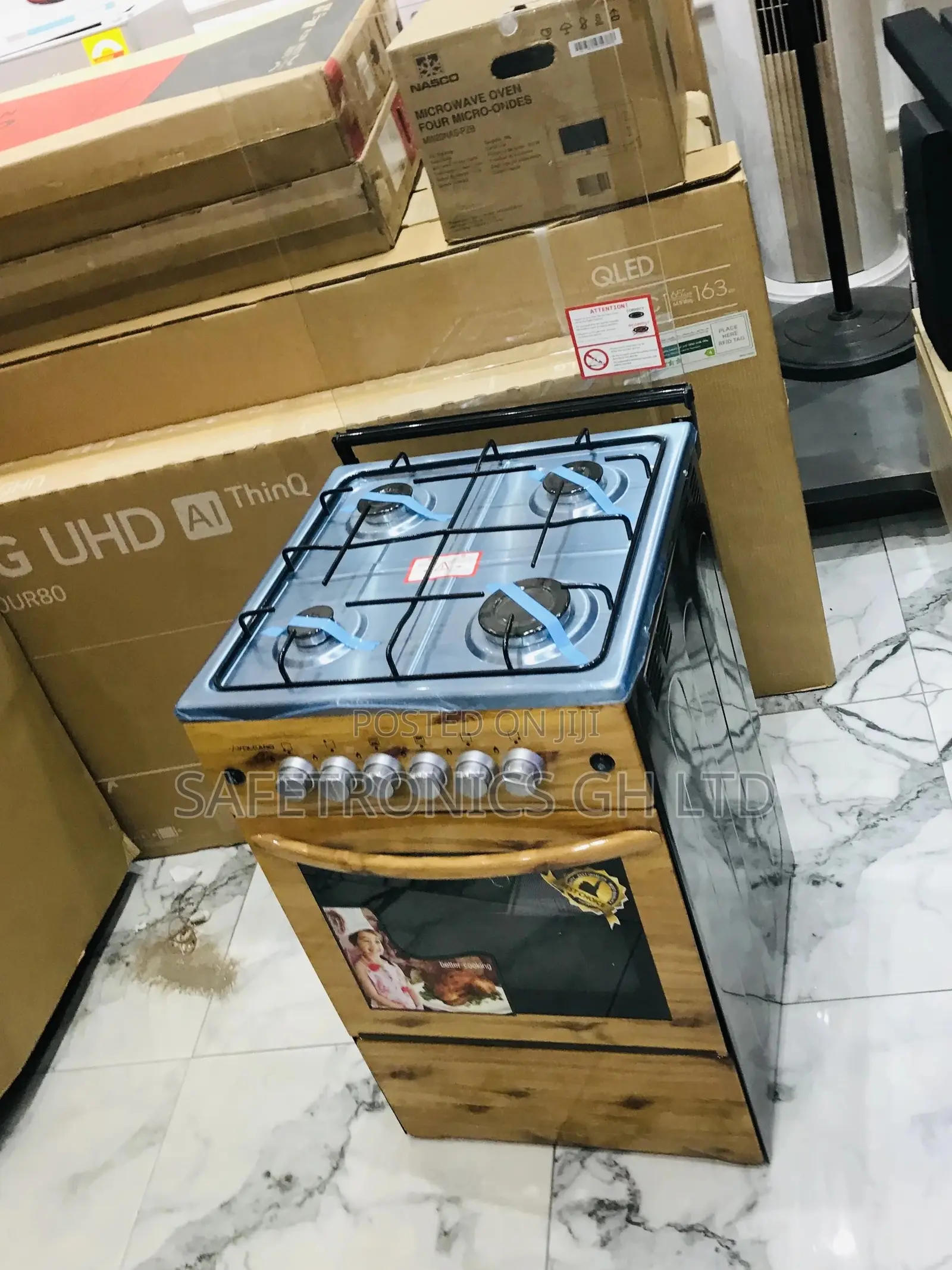 Glass Lid Oven With Grill Light Wooden 4 Gas Cooker 50x50