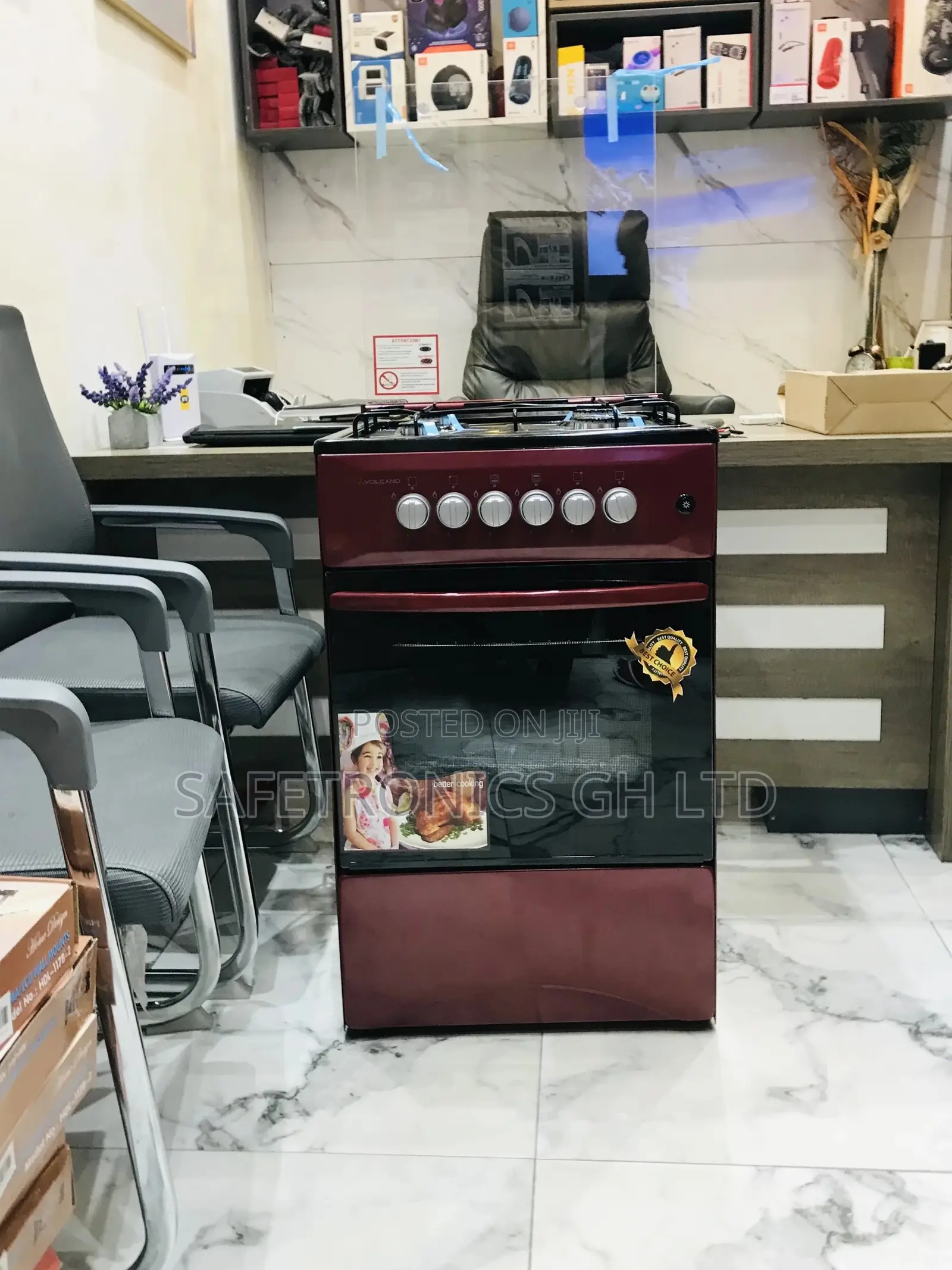 Glass Lid 4 Gas Cooker Volcano Oven With Grill