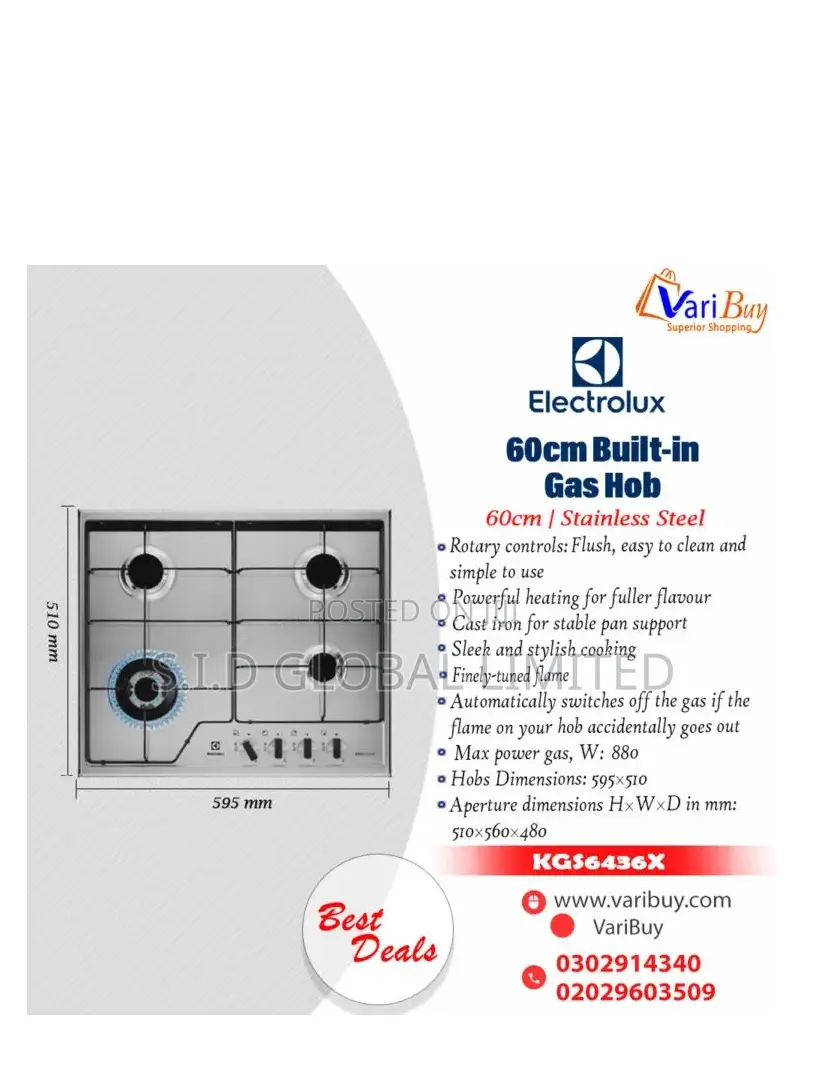 Electrolux 60cm Burner Gas Hob| Stainless Steel