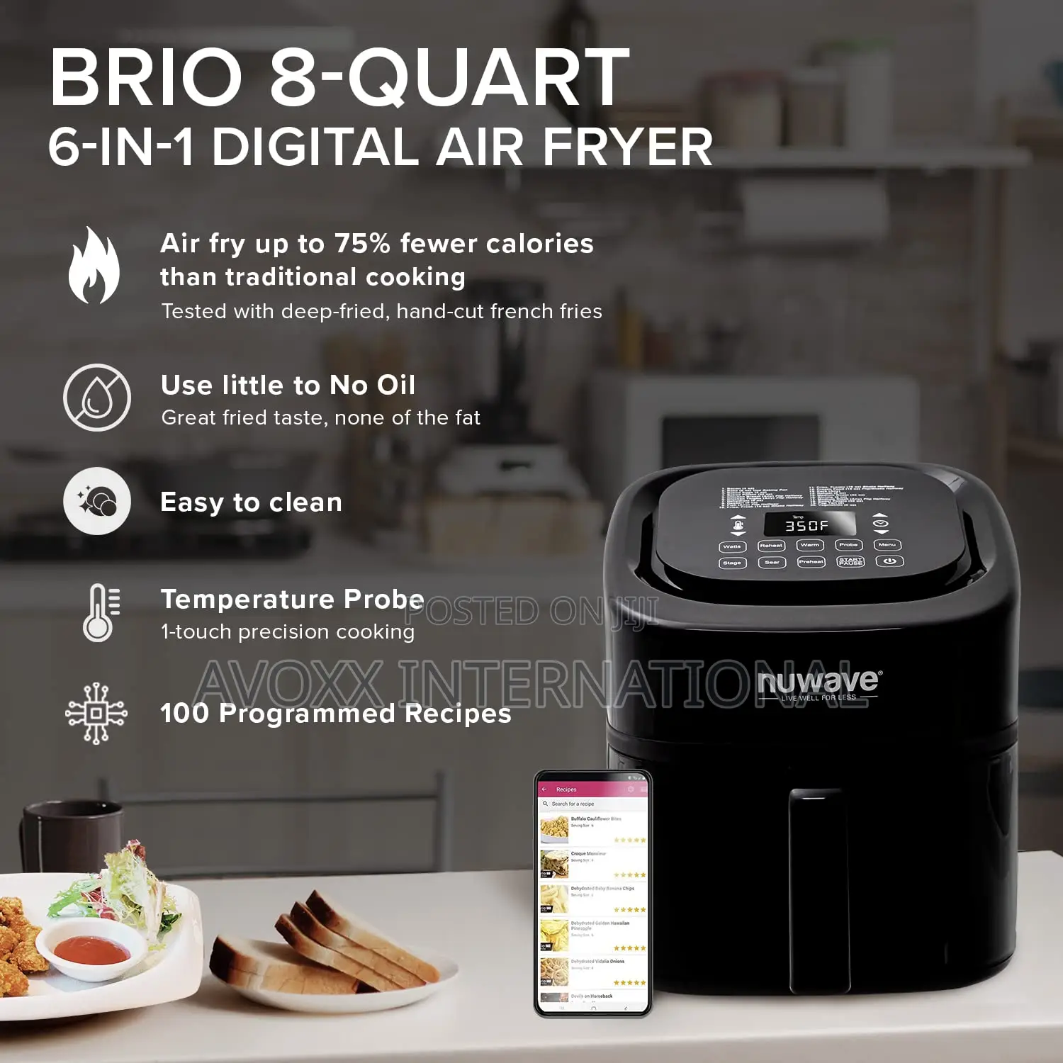 Nuwave Brio 8-Qt Air Fryer, Powerful 1800W, W White Display