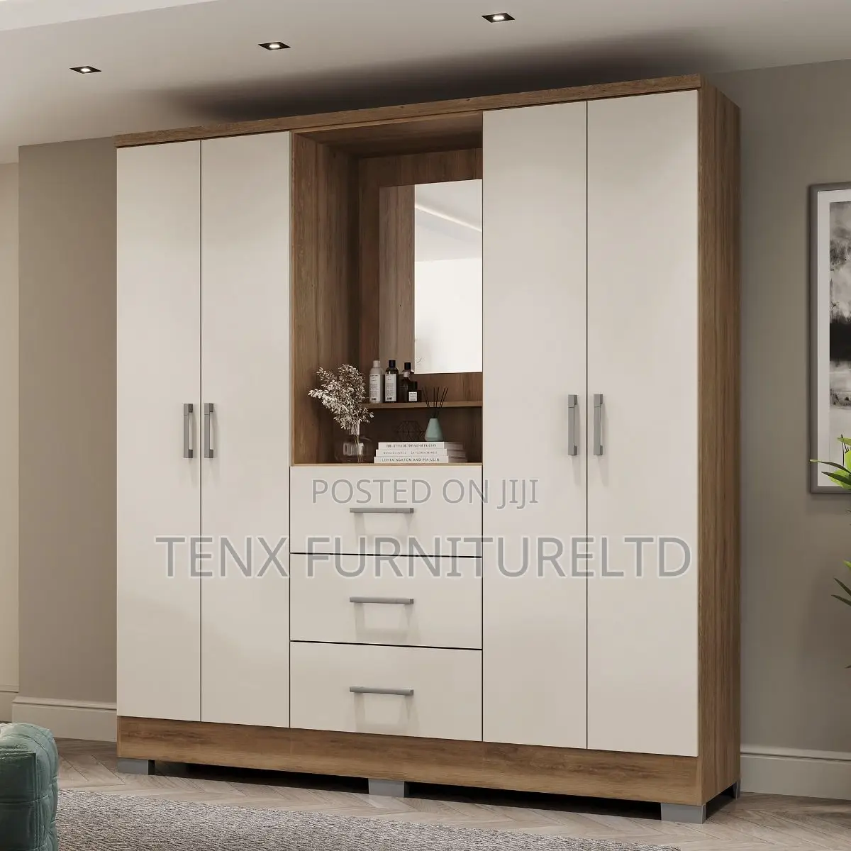 Wardrobe 4door 3drawers Off White (Accent))