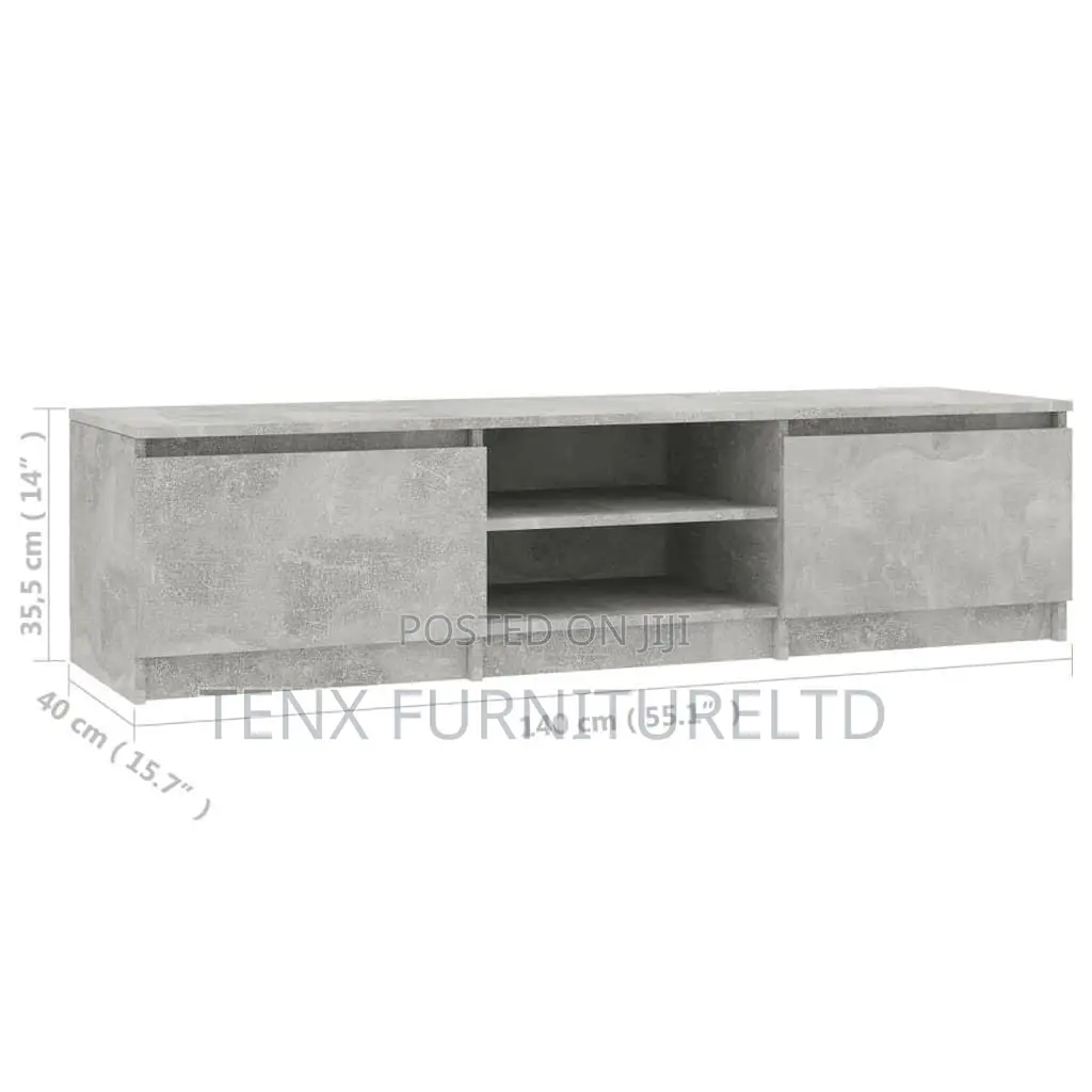 Concrete Grey Tv Cabinet Sideboard W/ Shelves Cupboards