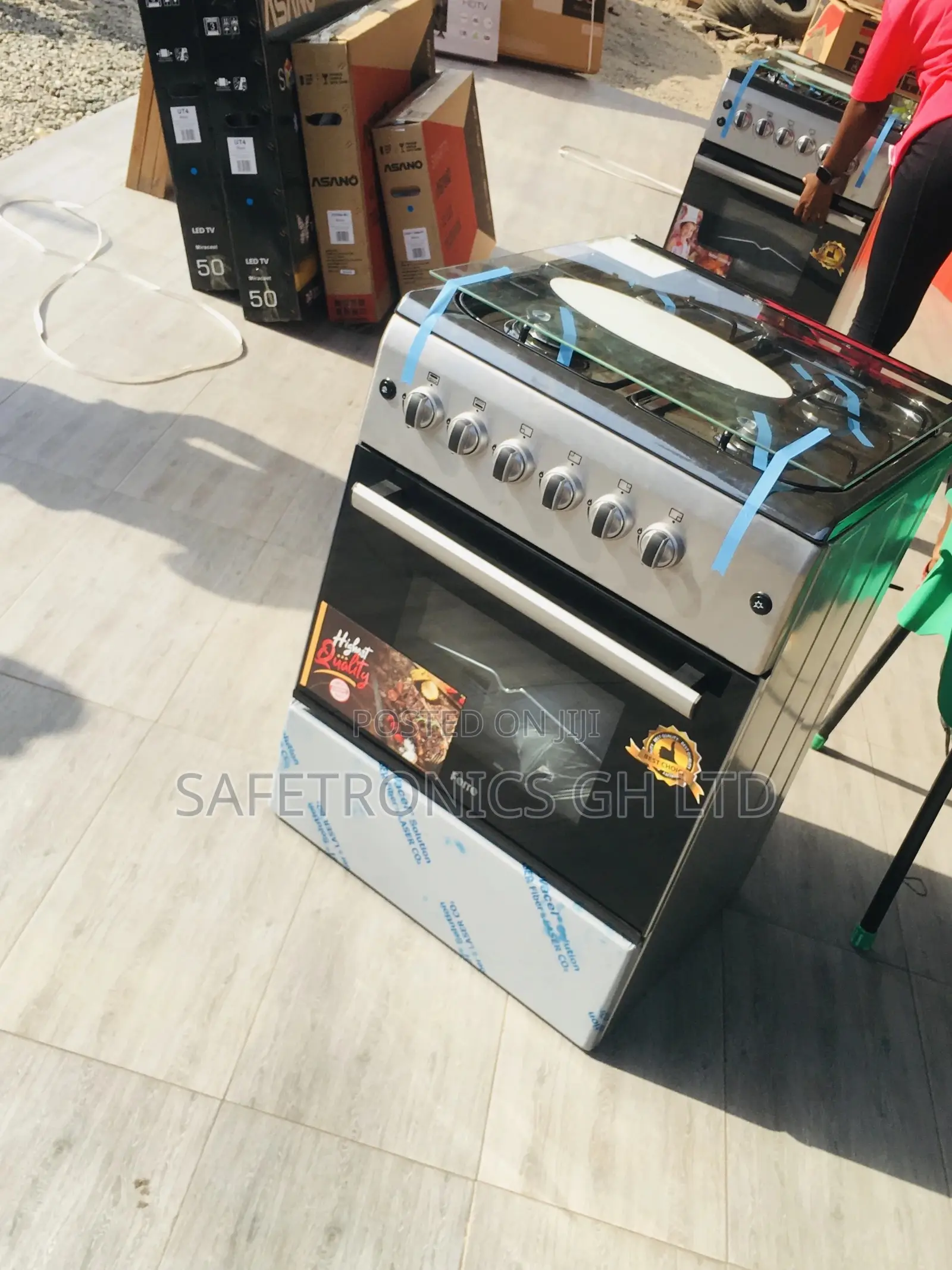 Ferre Oven With Grill 60x60 Gray 4 Gas Cooker Glass Lid