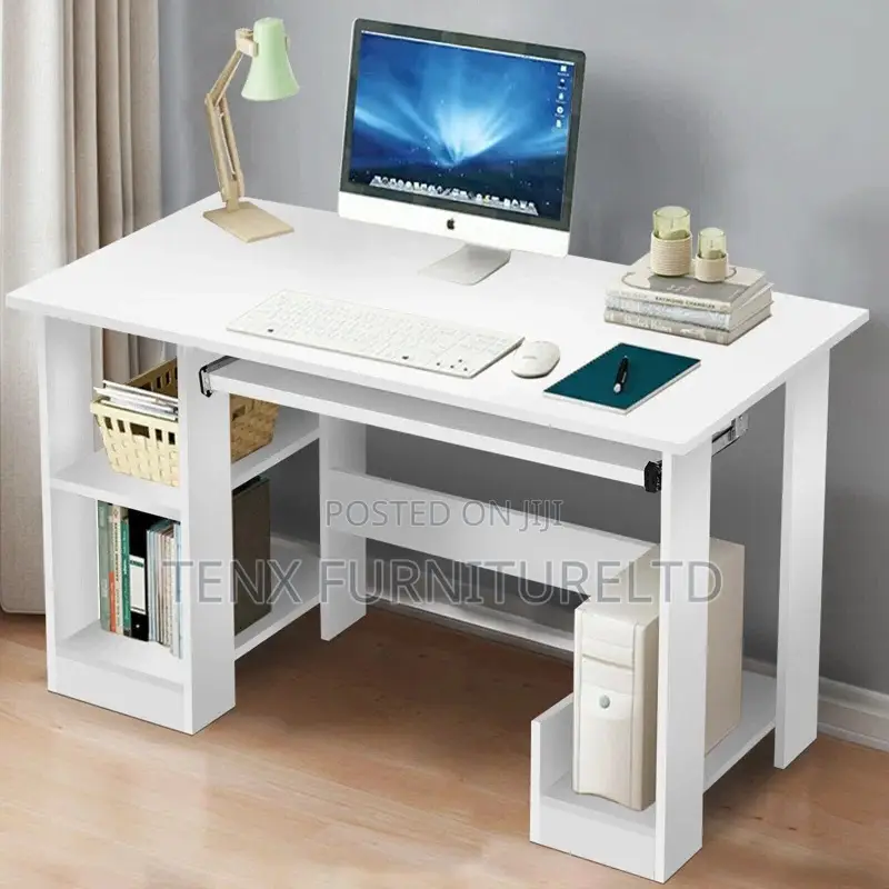 Computer Desk With Shelves 90cm Wide Rectangle Writing Desk