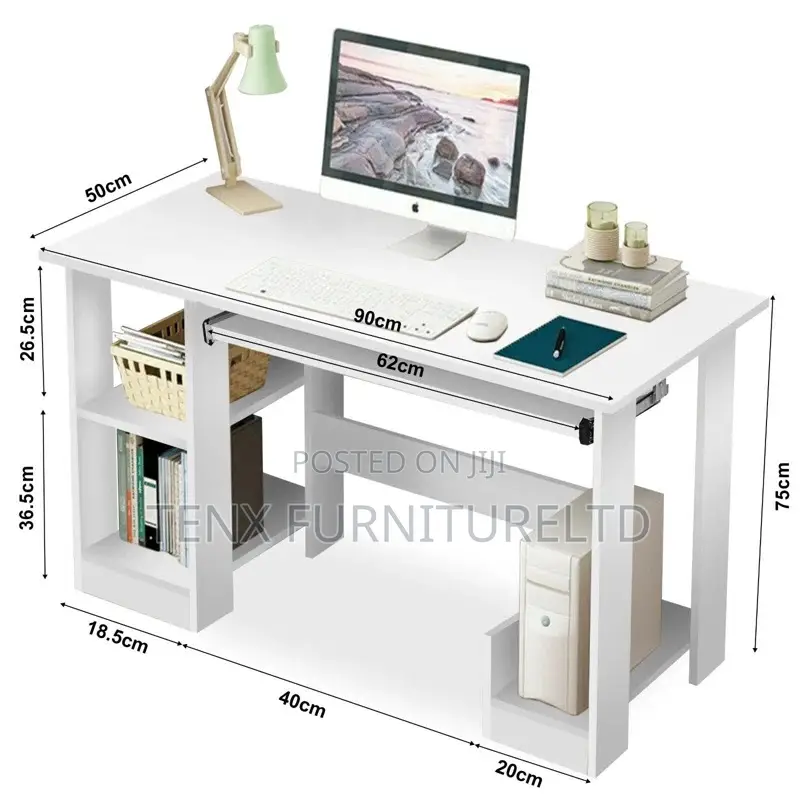 Computer Desk With Shelves 90cm Wide Rectangle Writing Desk