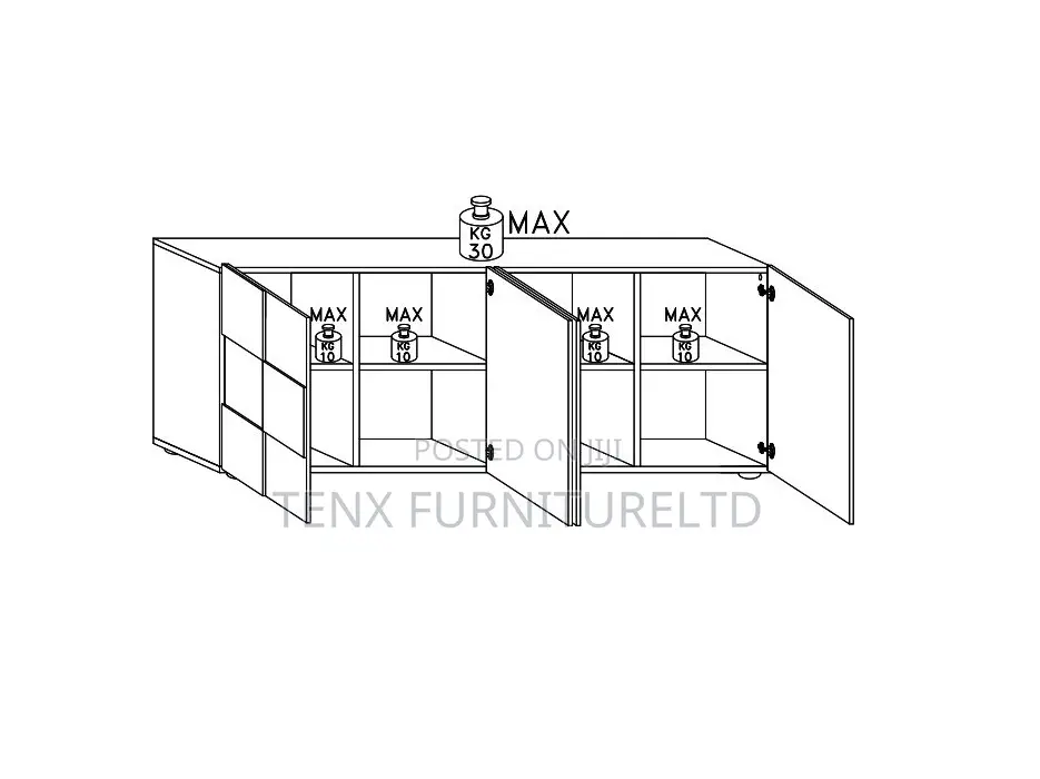 Sideboard / Buffet Four Door - Grey Concrete Finish