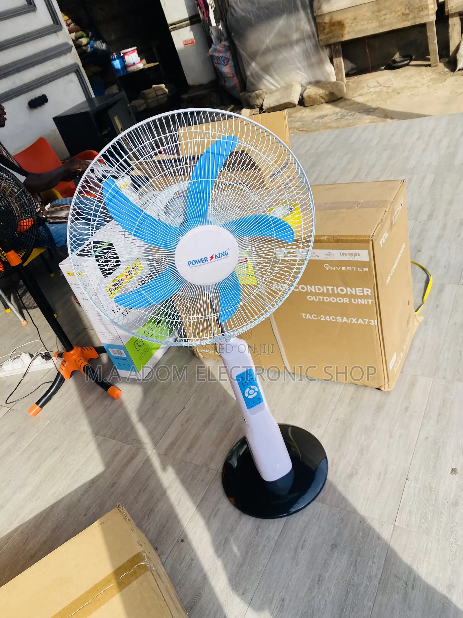 Durable and Affordable Power King Rechargeable Standing Fan.