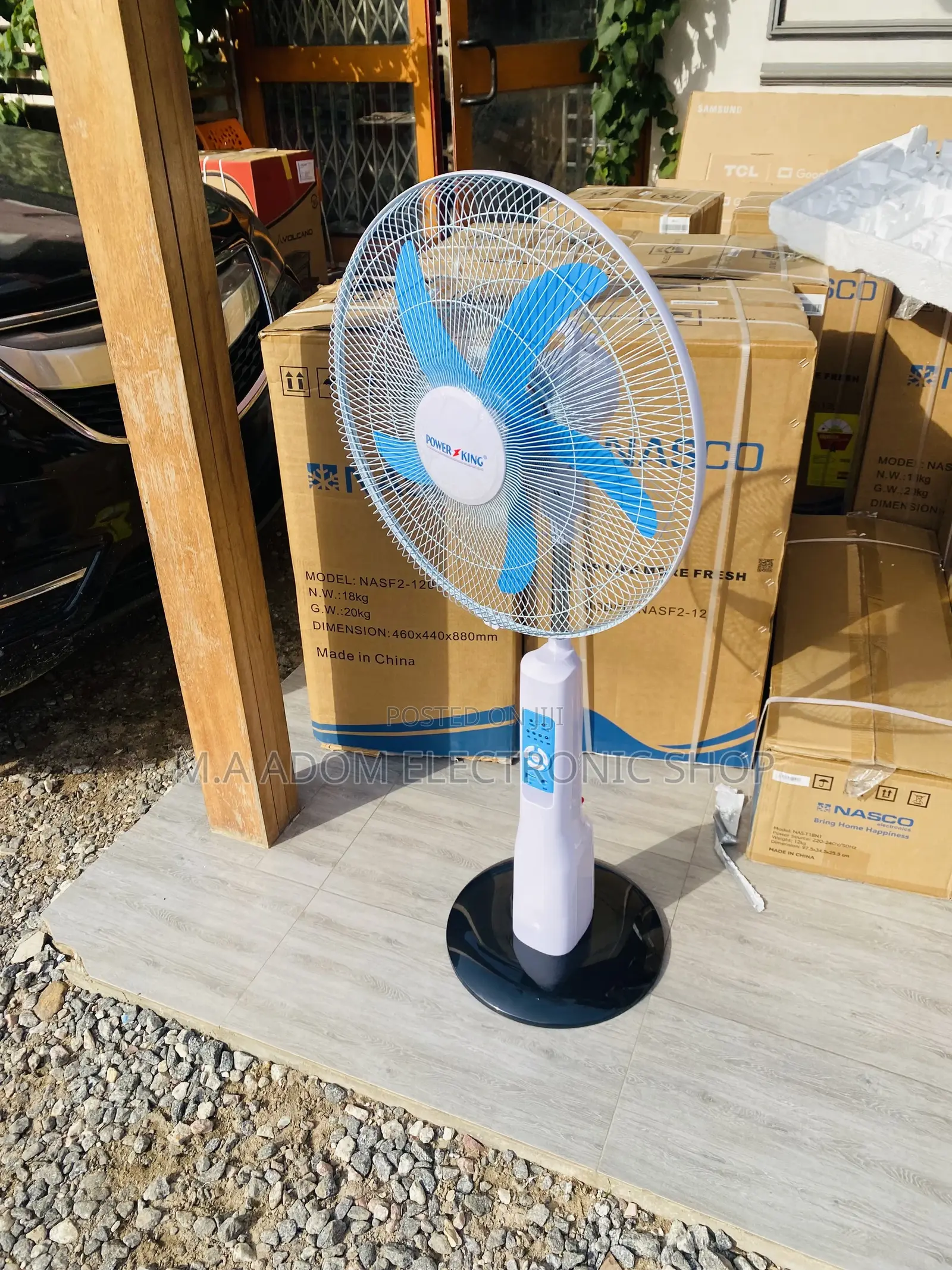 Energy Saving Power King Rechargeable Standing Fan + Remote.