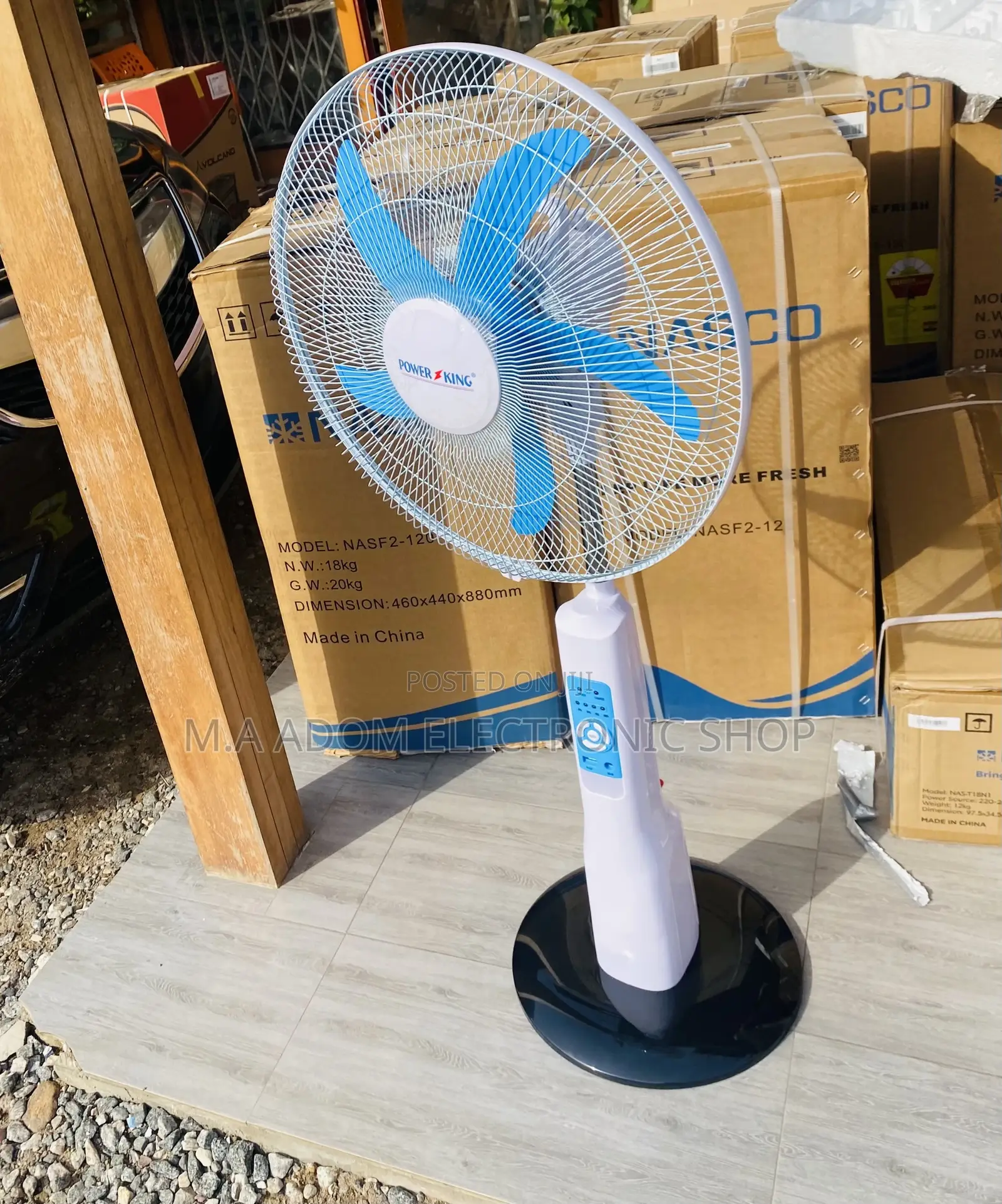 Sleek Design Power King Rechargeable Standing Fan + Remote