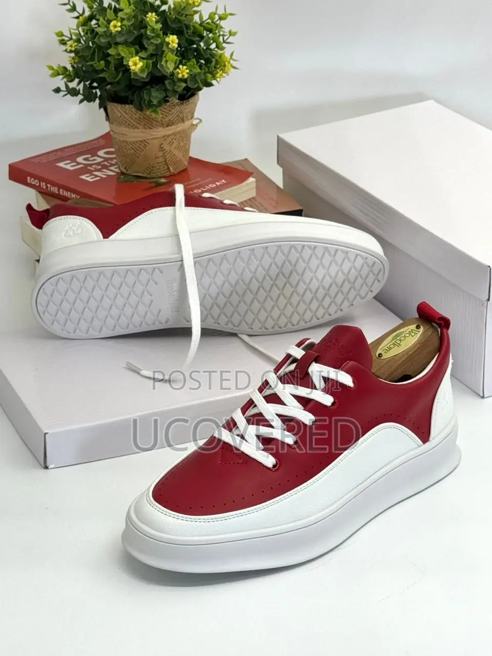 Timberland Red And White Leather Sneakers