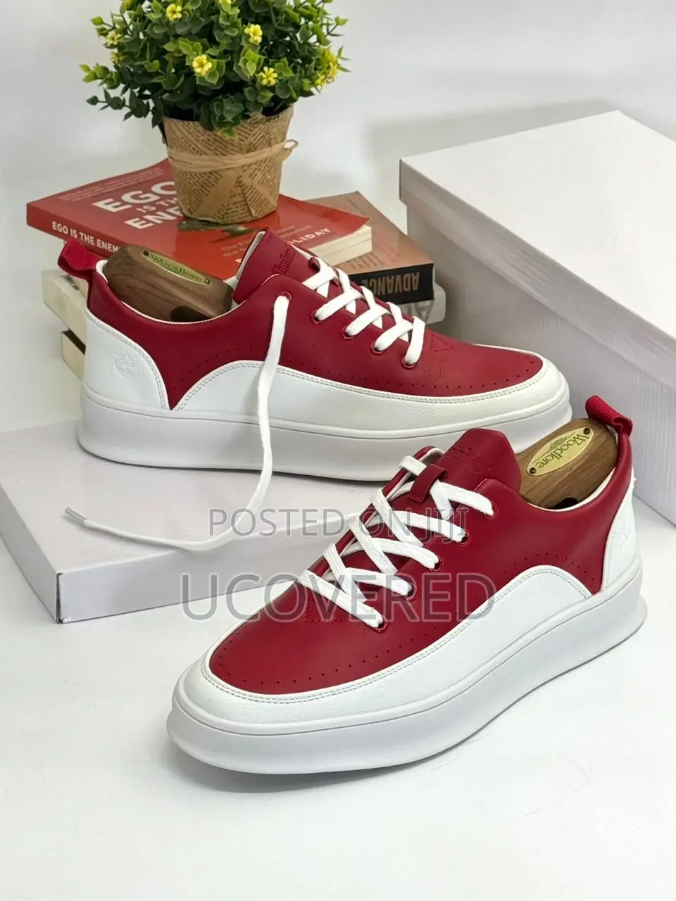 Timberland Red And White Leather Sneakers