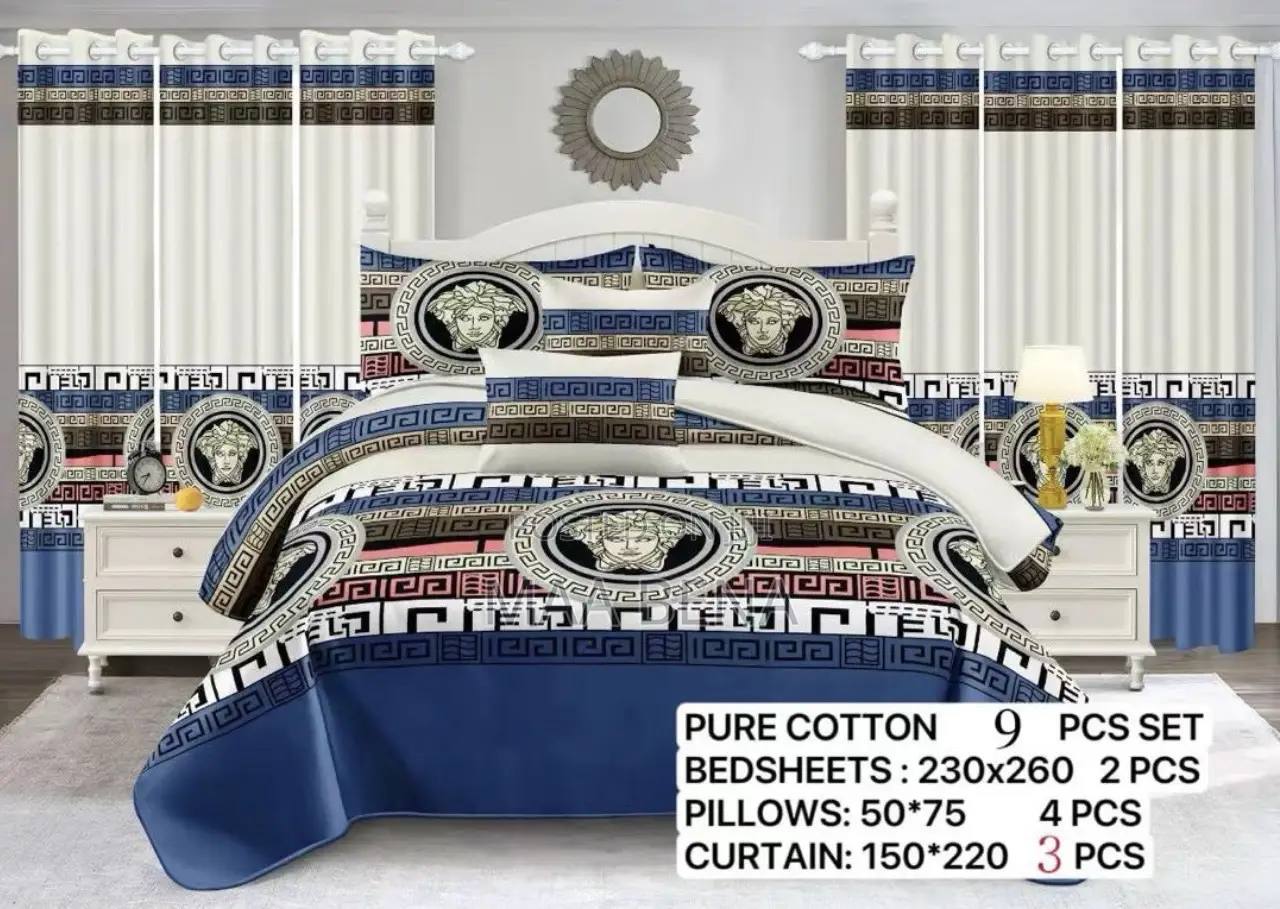 9 Pieces Set Bedding With Curtains
