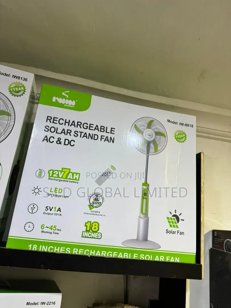 Rechargeable Solar Stand Fan With Remote Control 6-48hrs