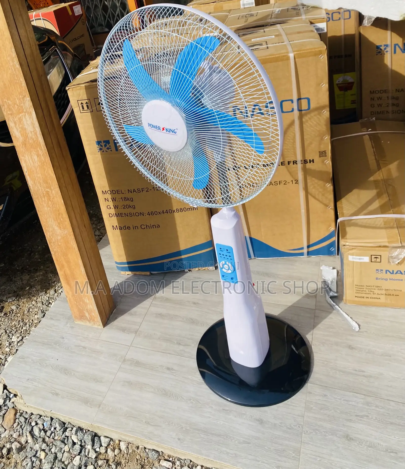 Energy Saving Power King Rechargeable Electric Standing Fan.
