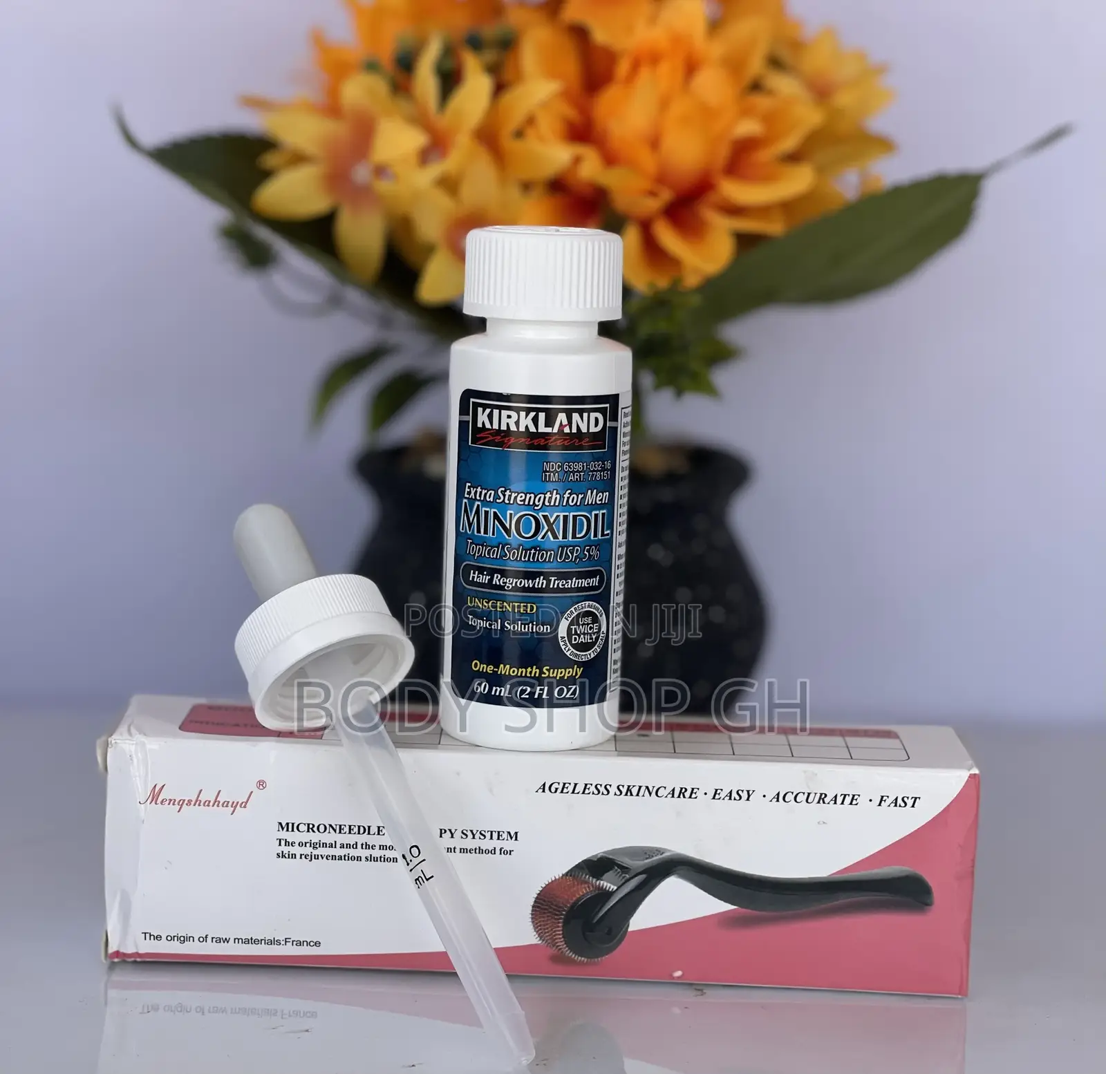 Derma Roller + Kirkland Minoxidil for Hairline and Beard