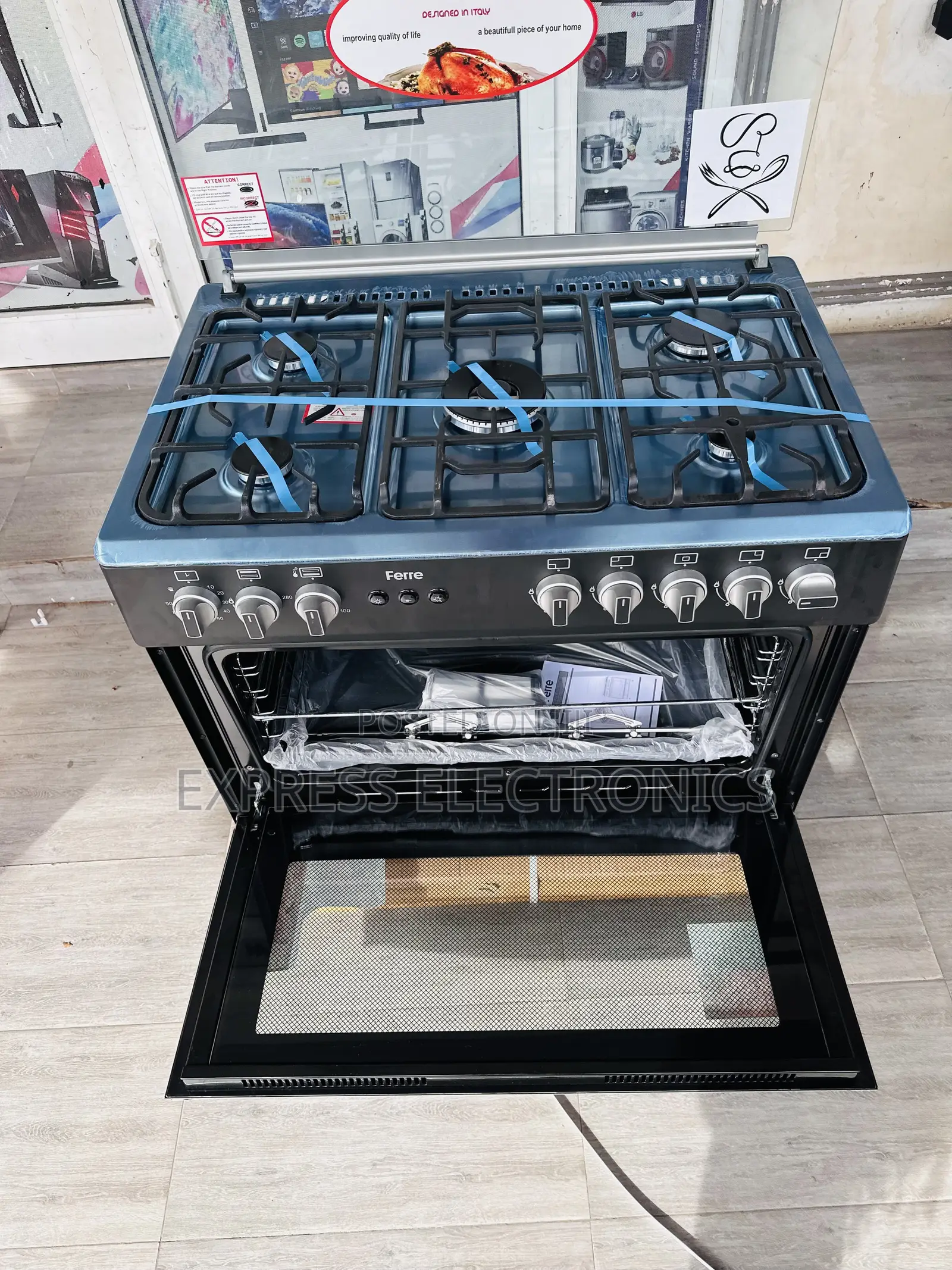 60/90 Gas Black Stove Rotisserie Grill 5burner