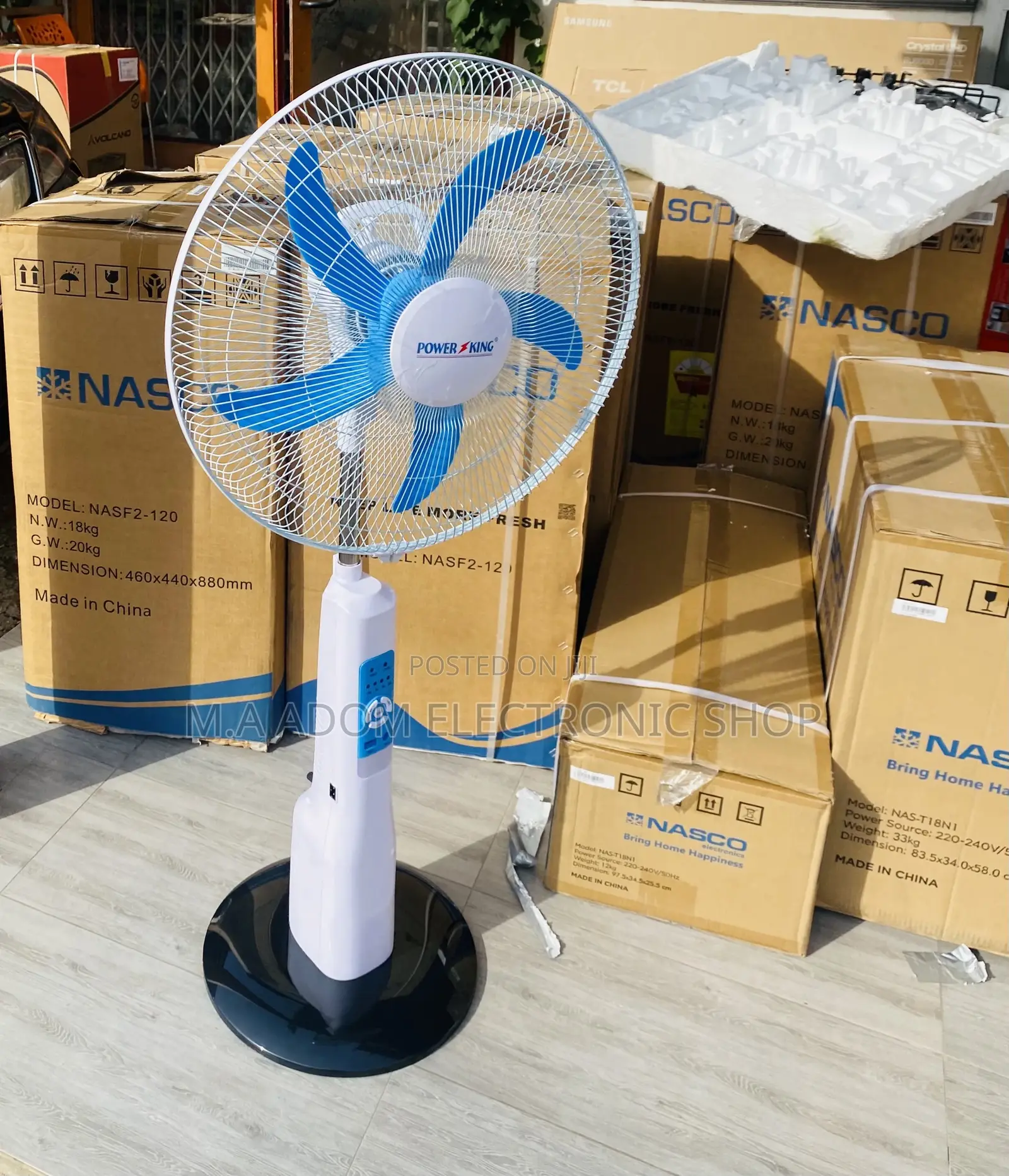 Sleek Power King Rechargeable Electric Standing Fan.