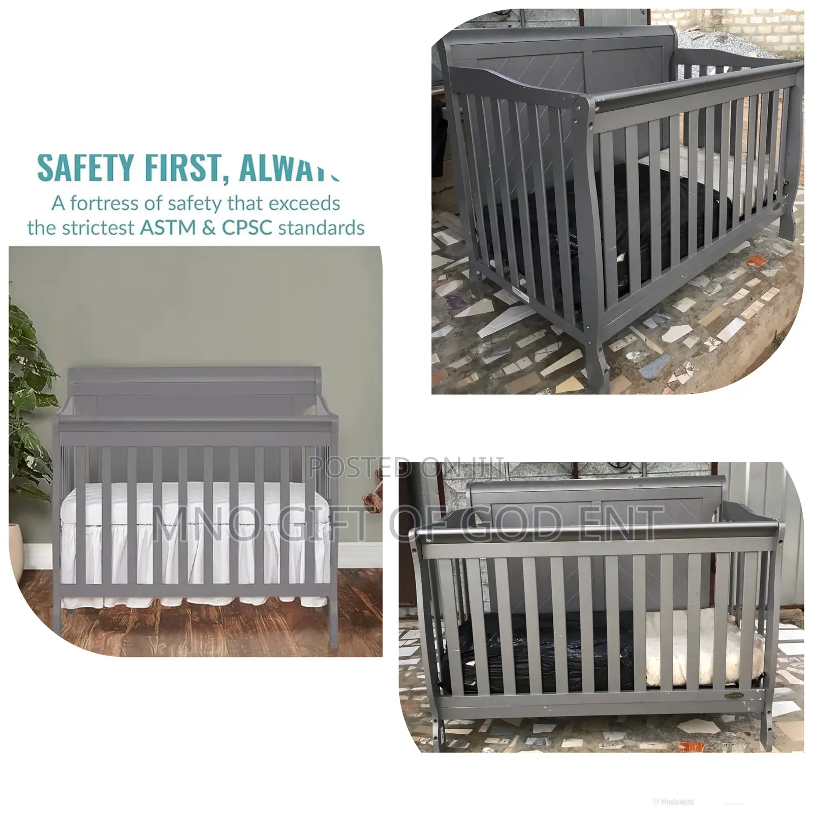 Alice 3-in-1 Full Panel Convertible Mini Crib, Storm Grey,