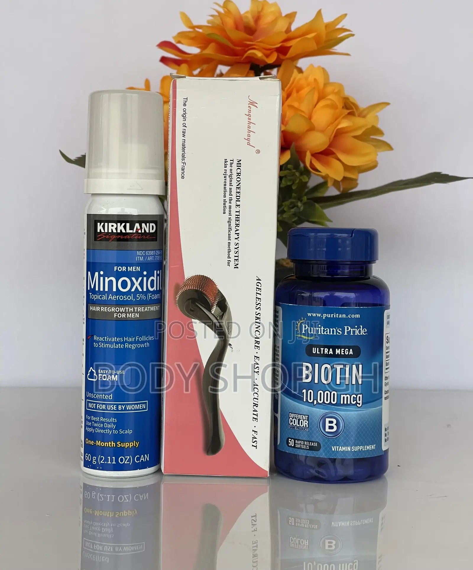 Beard Growth Pack- Kirkland Minoxidil Foam + Biotin + Roller