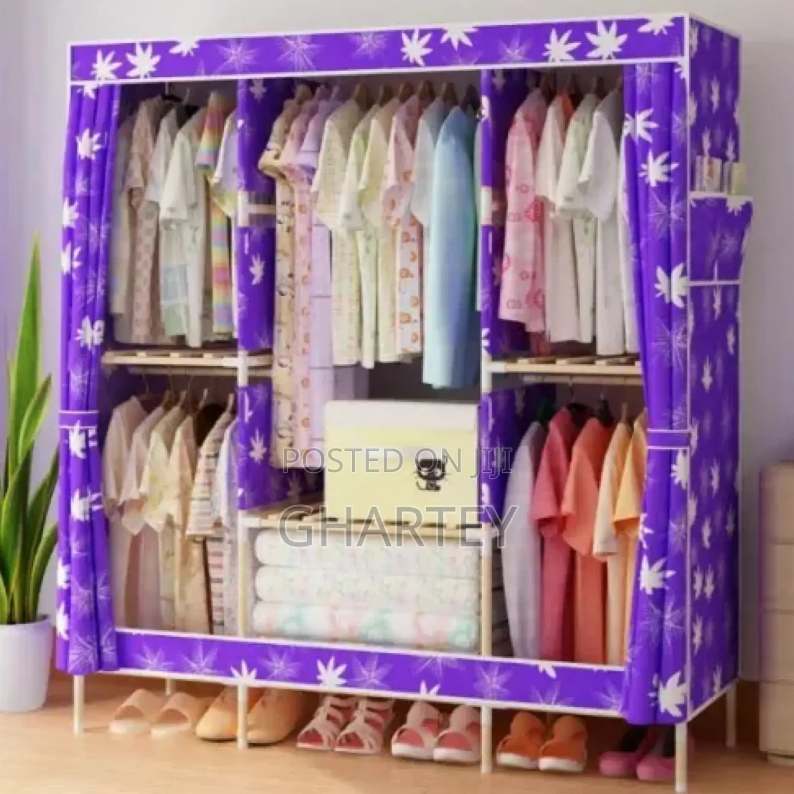 Foldable/ Portable Wooden Wardrobe 3 in 1 Pink