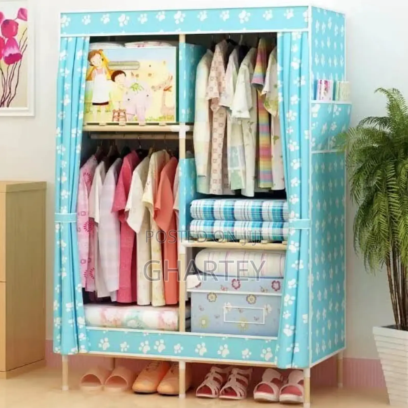Foldable/ Portable 2 in 1 Wooden Wardrobe