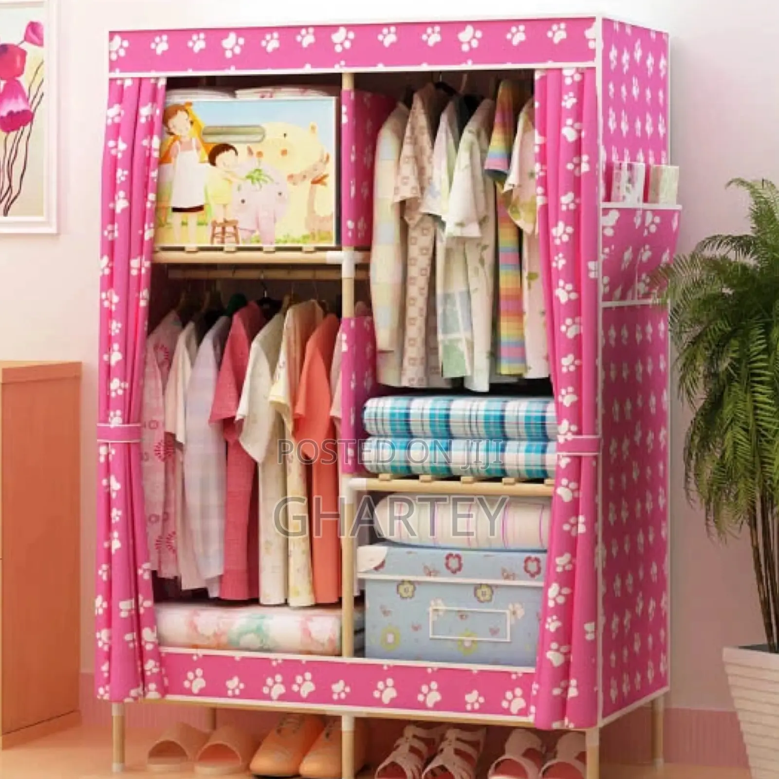 Foldable/ Portable 2 in 1 Wooden Wardrobe