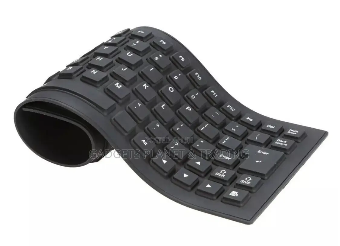 Waterproof Silicone Foldable USB Keyboard Full Size - Black