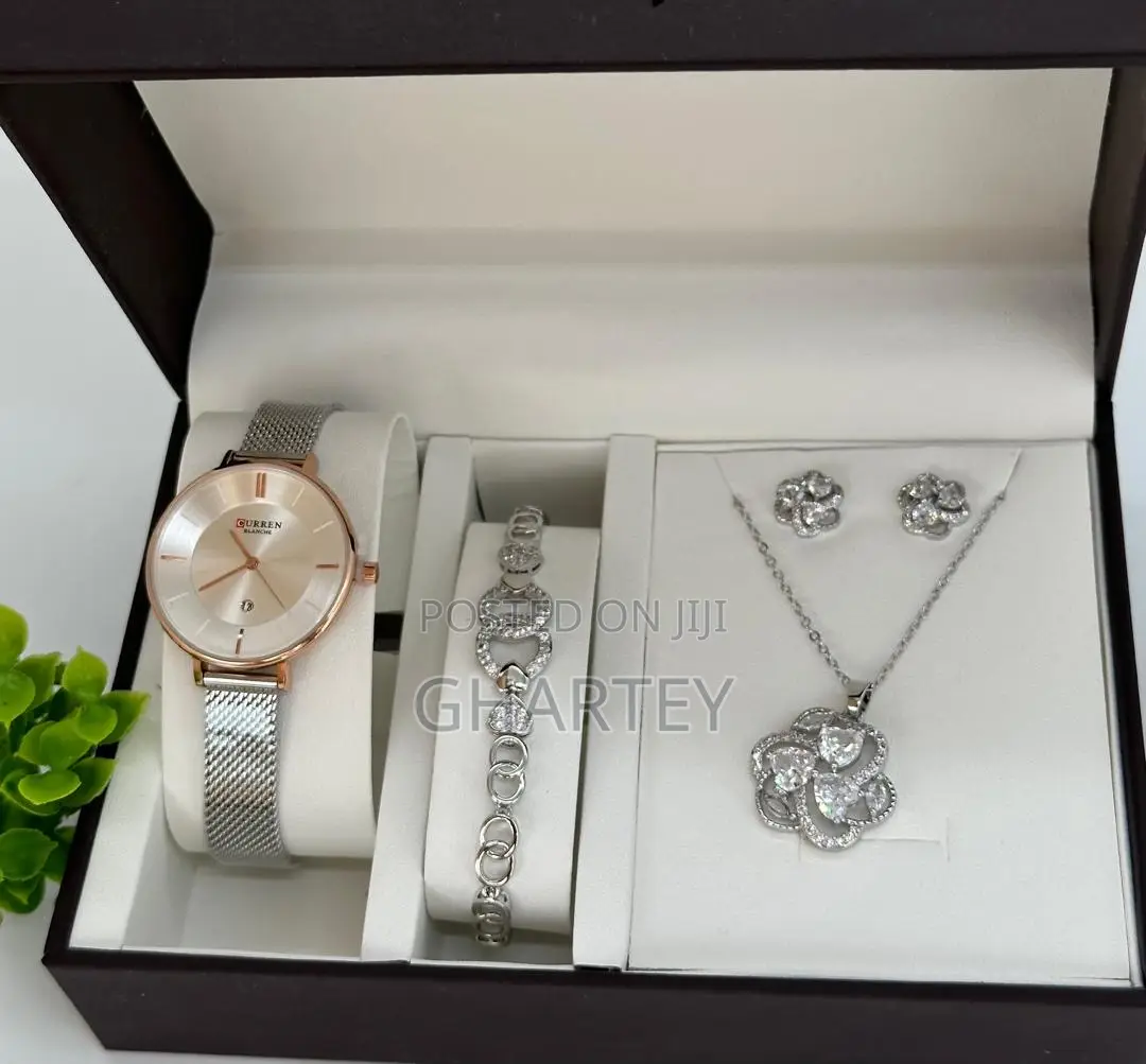 Ladies Watch Bracelet Necklace Gift Box Set
