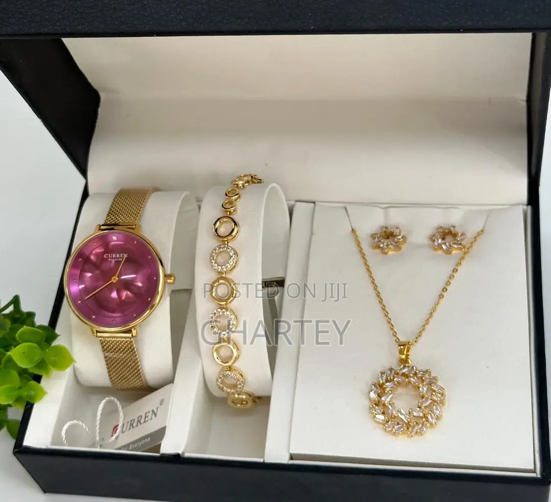 Ladies Watch Bracelet Necklace Gift Box Set