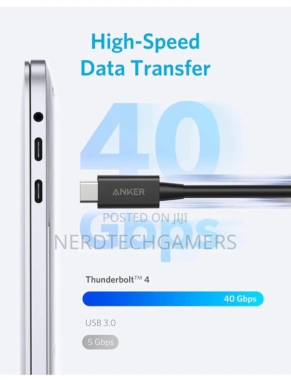Anker Thunderbolt 4 Cable 2.3 Ft, USB-C to USB C Cable.