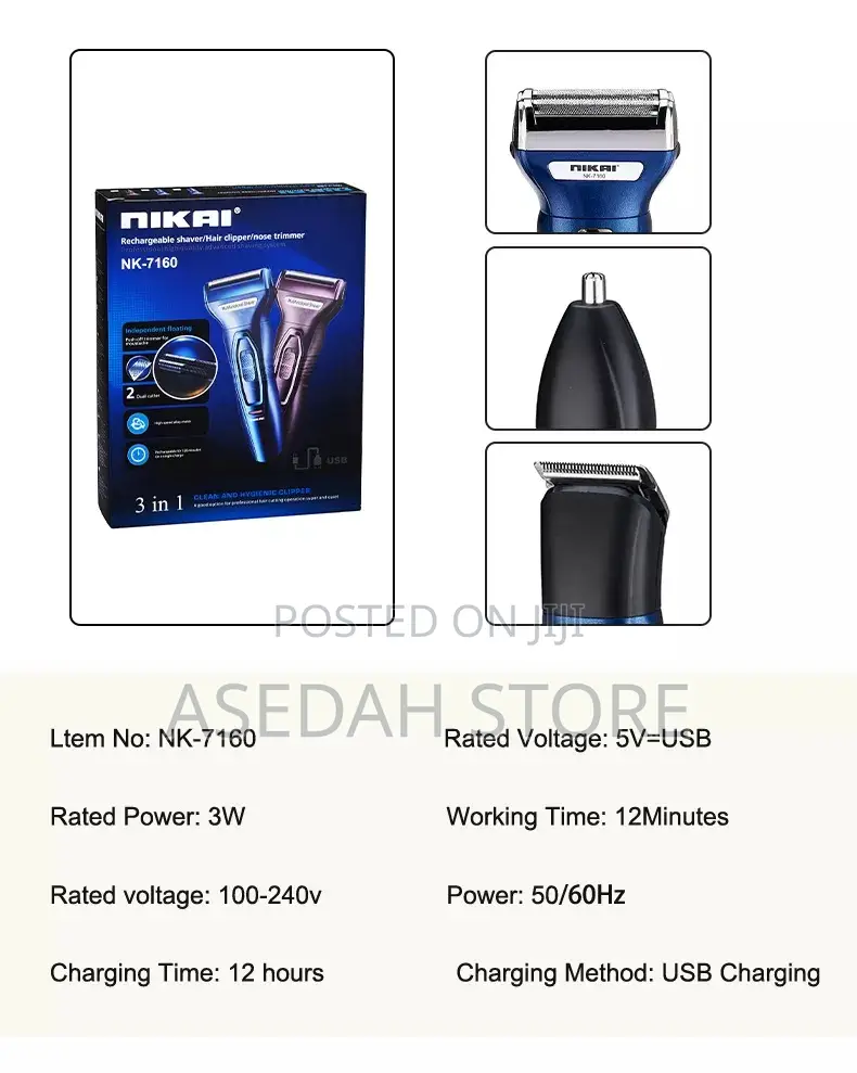Smart 3 in 1 Hair Trimmer - 3W - Black/Blue