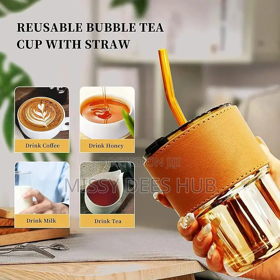 Glass Tumbler With Lid and Straw